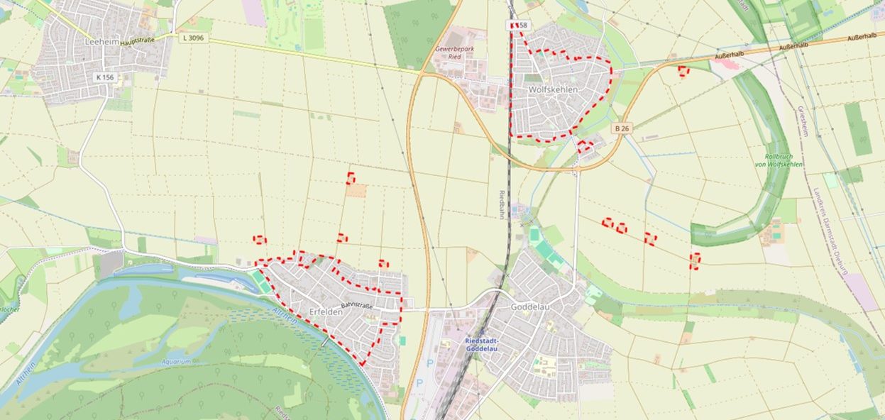 Karte der Sanierungsgebiete der Büchnerstadt Riedstadt.